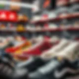 A stylish display of various platform shoe designs in a retail store