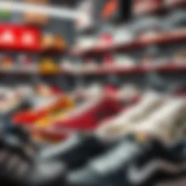 A stylish display of various platform shoe designs in a retail store