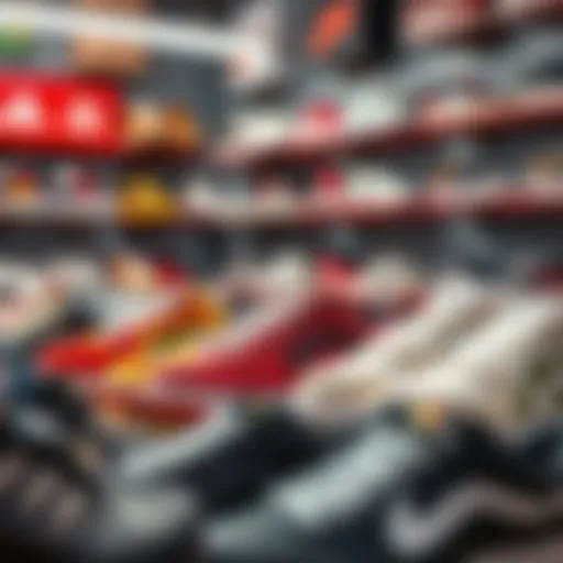 A stylish display of various platform shoe designs in a retail store