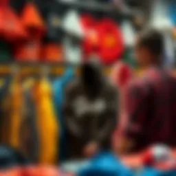 A vibrant display of various skate hoodies in a store setting