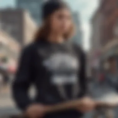 Group of skateboarders wearing the long sleeve t-shirt, embodying skate culture