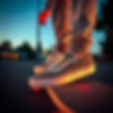 A skateboarder wearing Vans shoes, reflecting the skate culture.