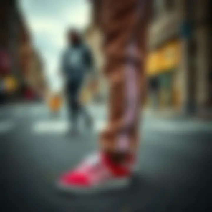 Street scene highlighting skate culture and Adidas joggers