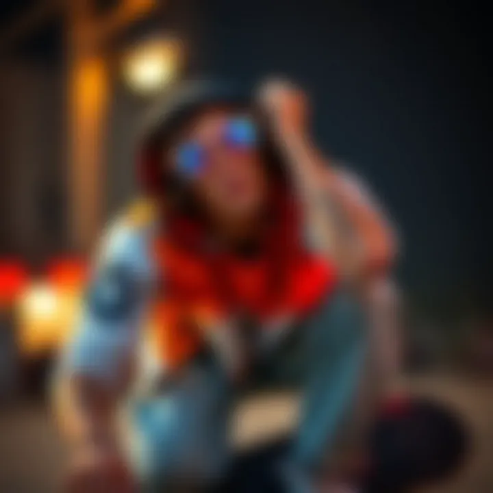 The Fusion of Style and Skate Culture Skateboarder showcasing style in branded apparel