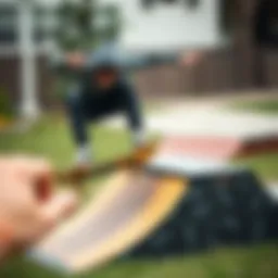 Dynamic skater performing tricks on a mini ramp
