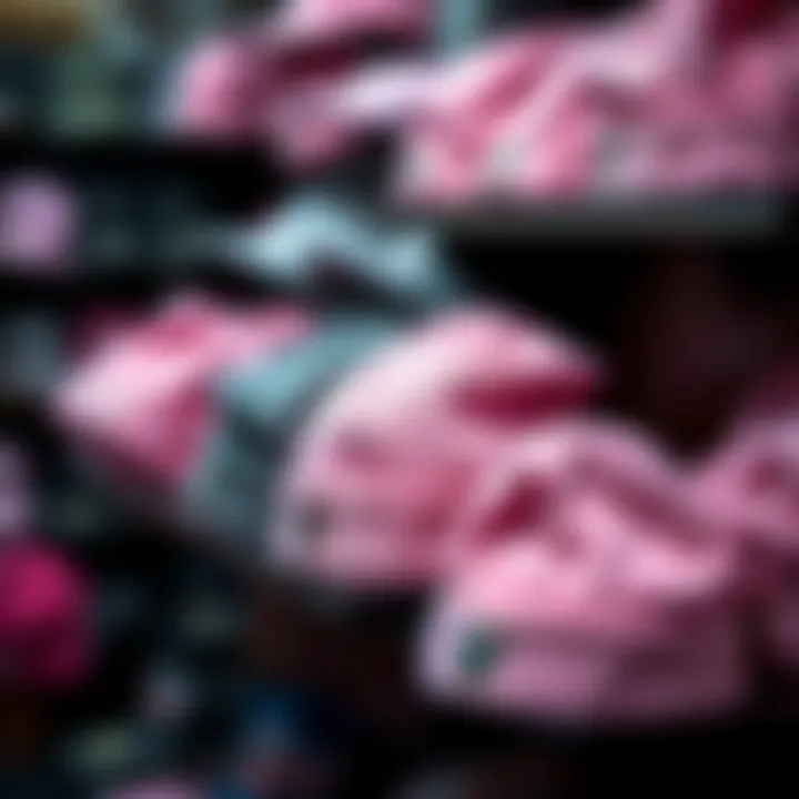 Showcasing the Pink Beanie Collection A collection of pink beanies displayed creatively at a skate shop