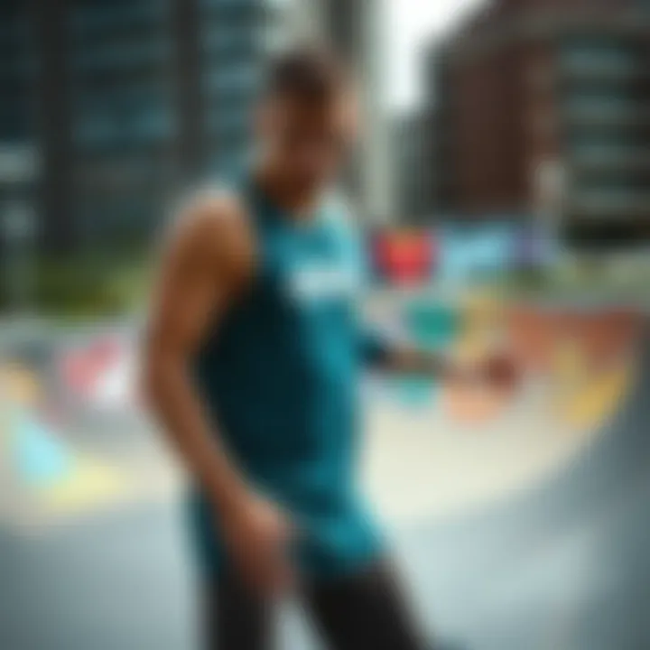 Skater wearing Ethika tank top in an urban skatepark setting