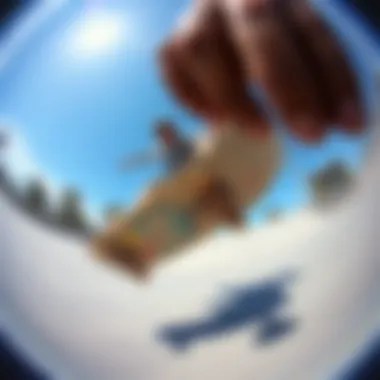 Fisheye Perspective in Skateboarding Skateboarder performing a trick captured with fisheye perspective