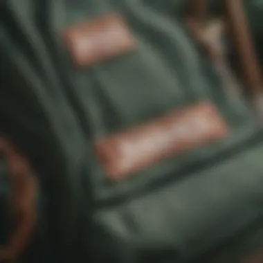 Close-up of the design elements on the forest green Jansport backpack