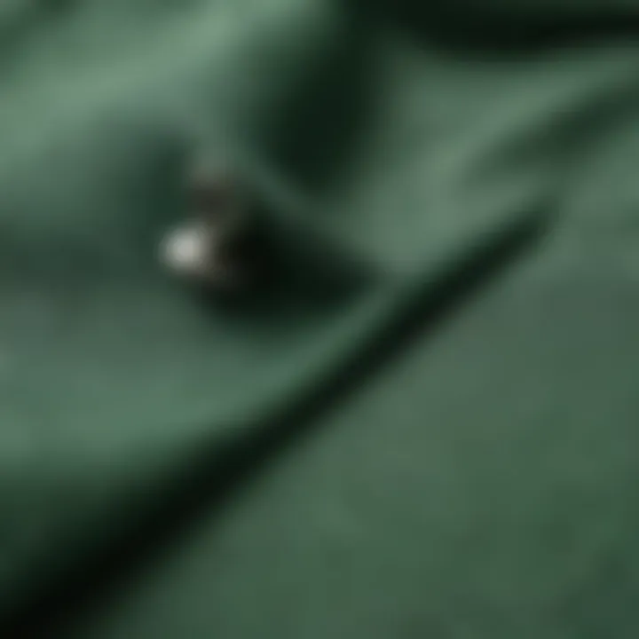 Close-up of the fabric texture of the green essentials shirt