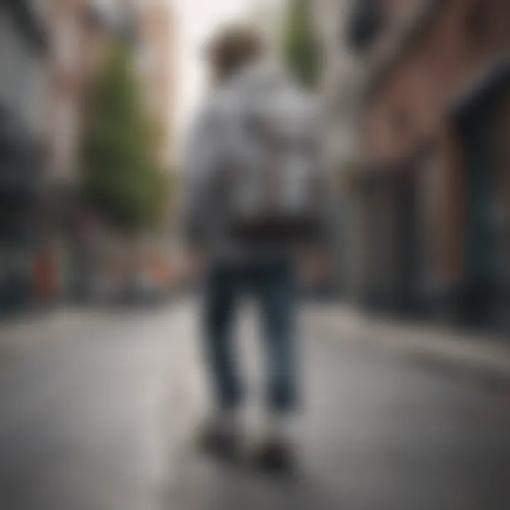 Skateboarder using Herschel grey backpack