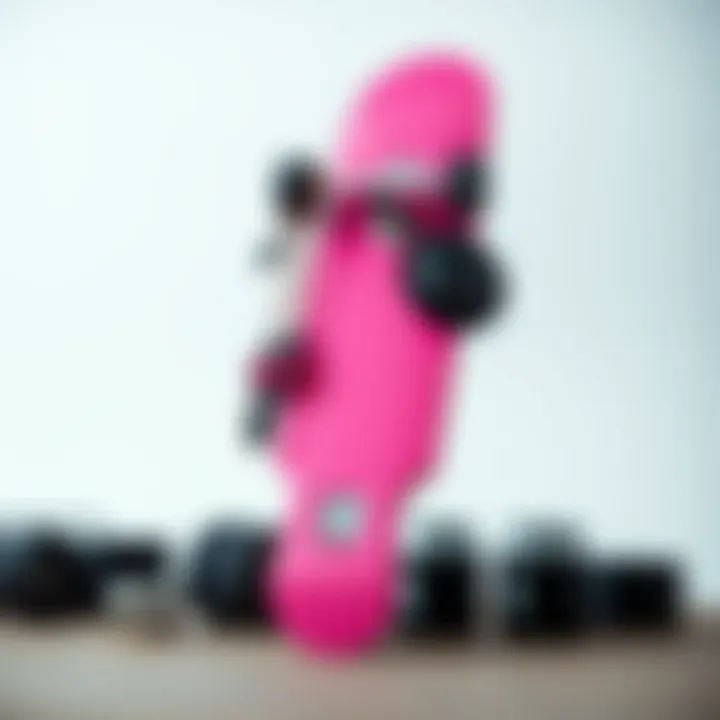 Aesthetic arrangement of pink quad skate with accessories