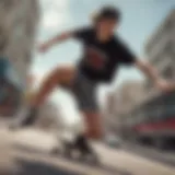 Dynamic skateboarding scene showcasing spandex shorts in action