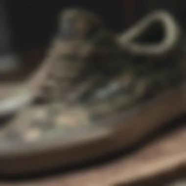 Close-up of Vans shoes featuring camouflage design