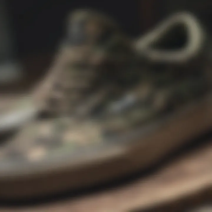 Close-up of Vans shoes featuring camouflage design