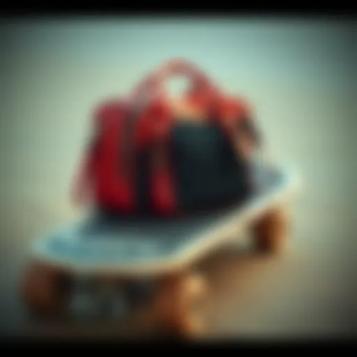 Vans Handbag on Skateboard A stylish Vans handbag displayed on a skateboard