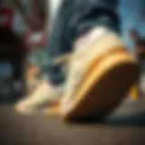 Dynamic street scene showcasing the New Balance 327 Natural Indigo