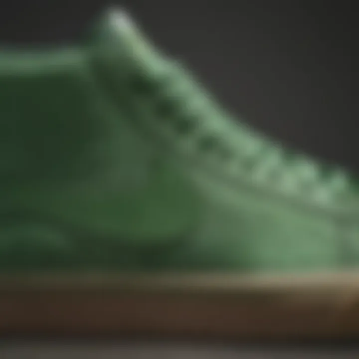 Close-up of the unique texture of Nike Blazers in green