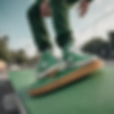 Green Nike Blazers in Action Stylish green Nike Blazers on a skateboarding ramp