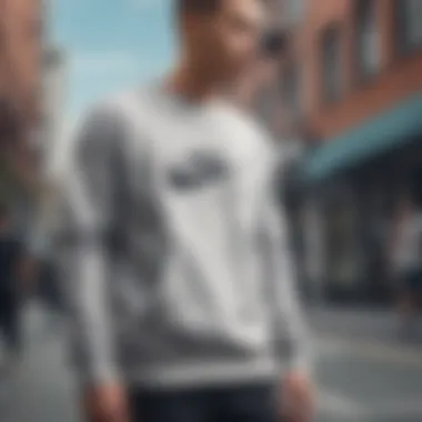 Stylish individual wearing a Nike crewneck in an urban environment.