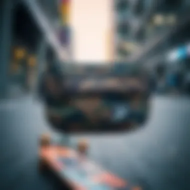 Stylish chest bag showcased in an urban skateboarding environment