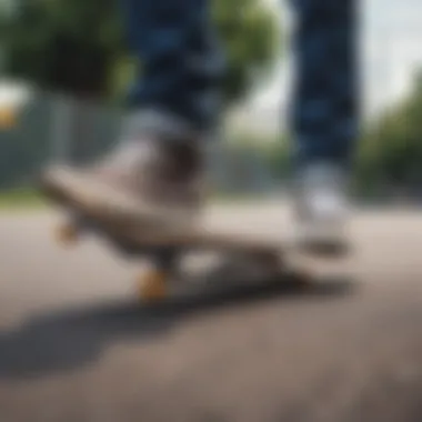 Artistic display of a skateboard equipped with a Oneball stomp pad