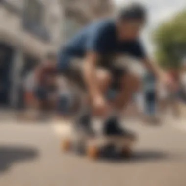 A group of enthusiasts testing various models of penny boards