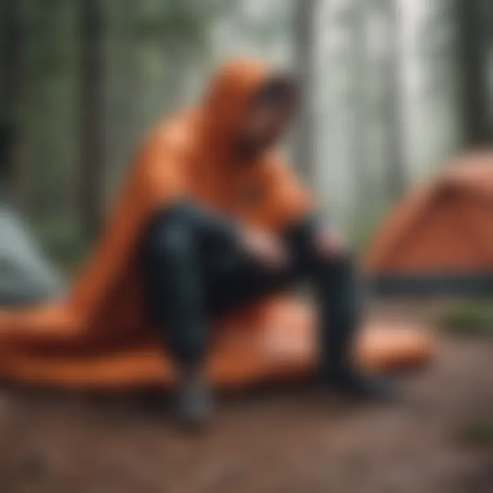 User enjoying the comfort and versatility of the Poler Sleeping Bag Poncho during camping