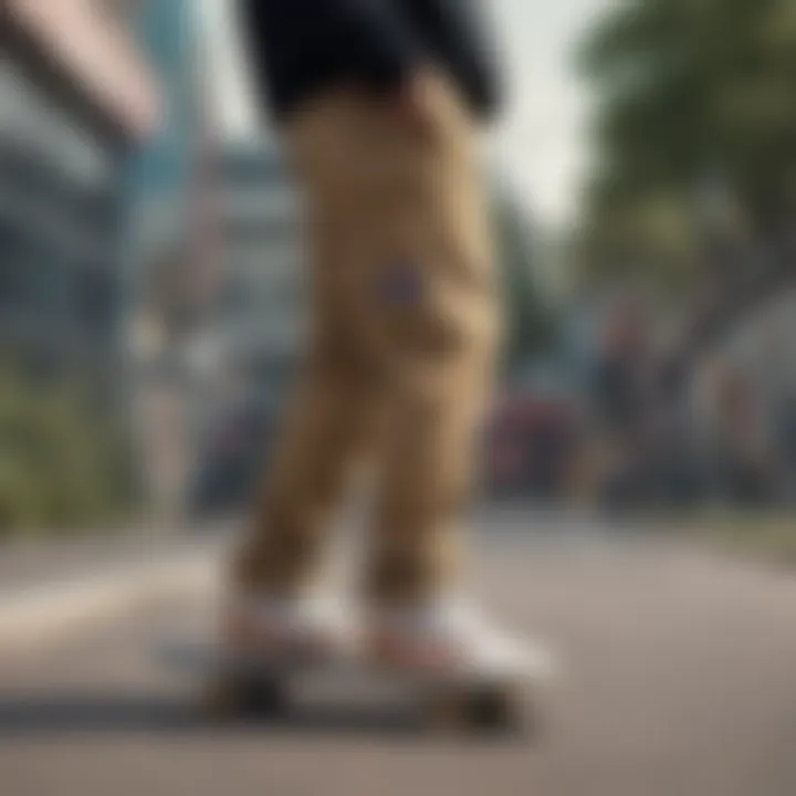 Dickies pants styled within a skateboarding environment