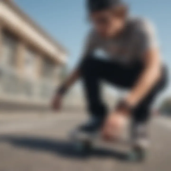 A skateboarder wearing a Rastaclat bracelet while performing a trick