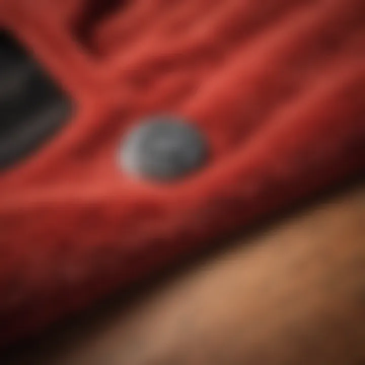 Close-up of the plush texture of a red sherpa jacket