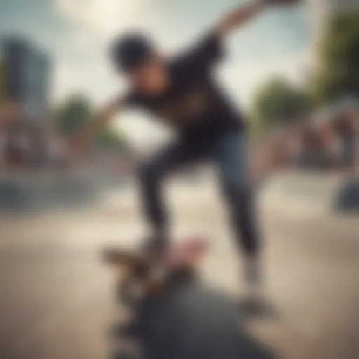 A vibrant skate park showcasing diverse skaters in action.