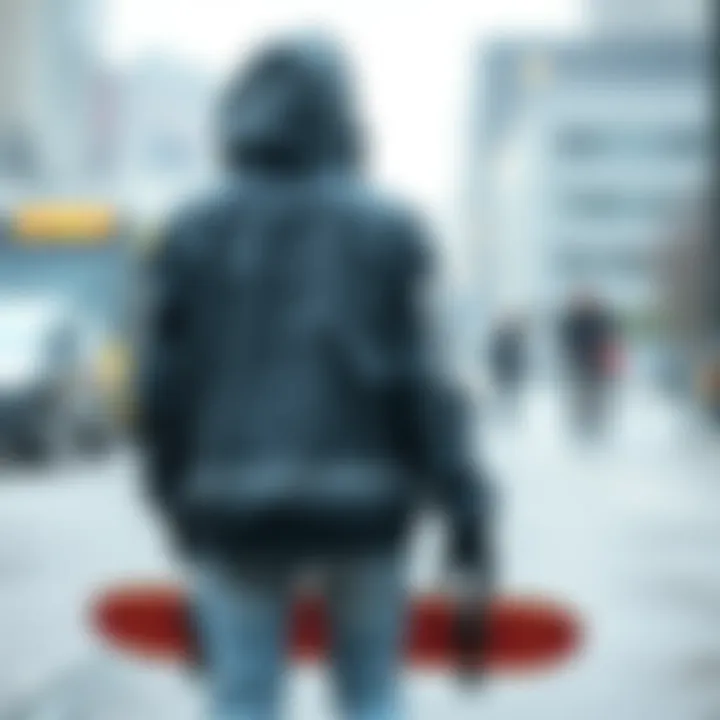 An innovative design sketch of a futuristic skateboard coat