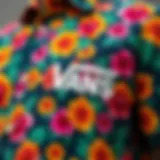Close-up of the vibrant floral pattern on a Vans shirt