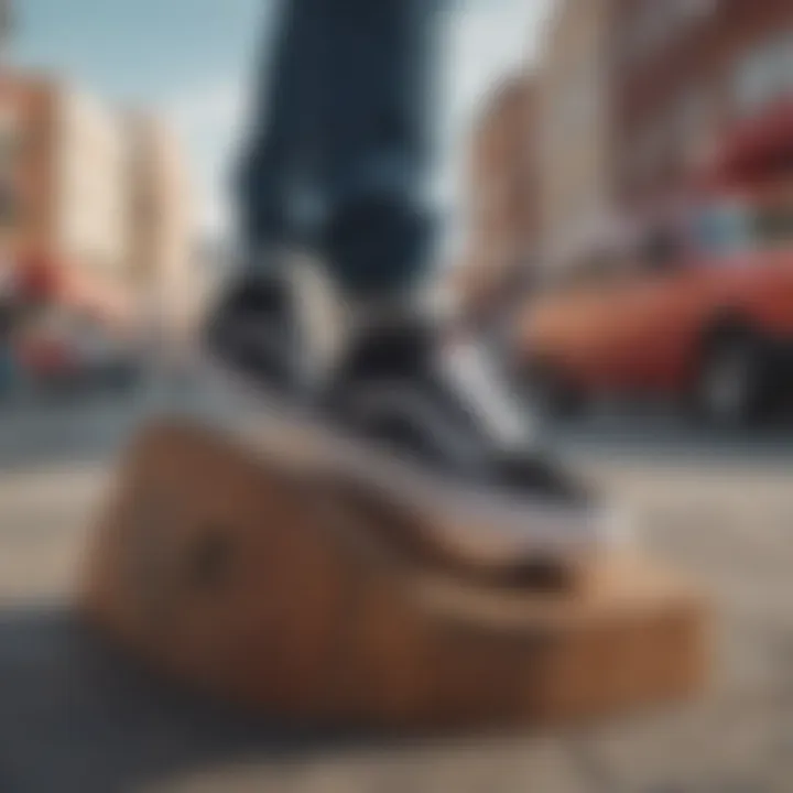 A vibrant street scene featuring individuals wearing the Vans Old Skool Platform.