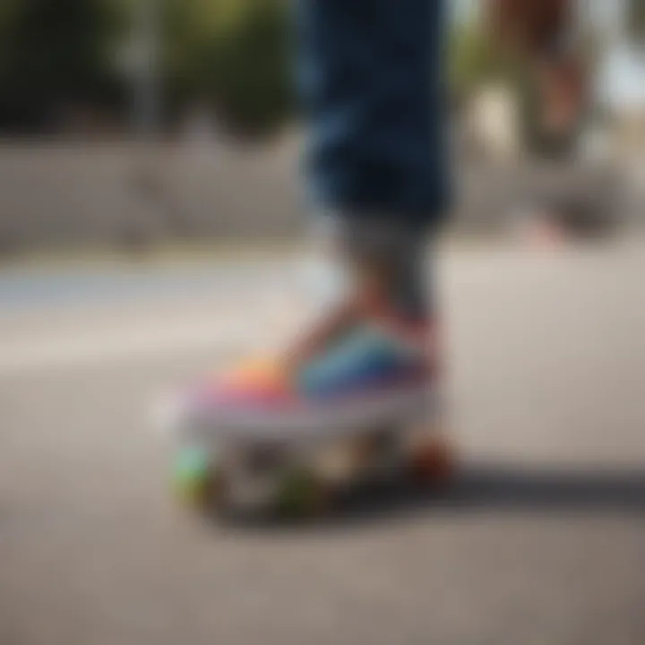 Skateboarder demonstrating the Vans Rainbow Lace in action