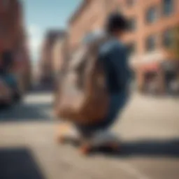 A stylish Von Dutch bag showcased against a vibrant urban backdrop