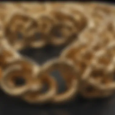 Close-up view of a gold chain showcasing intricate links and craftsmanship