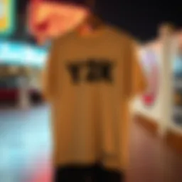 A Y2K oversized t-shirt displayed against a retro backdrop