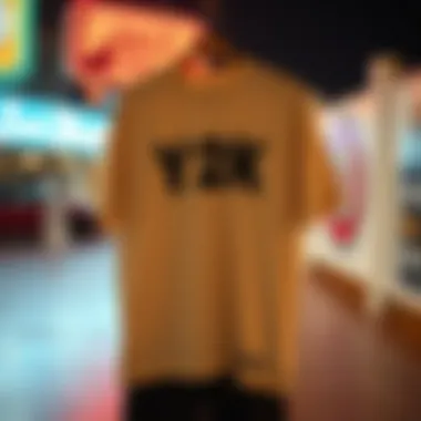 The Essence of Y2K Fashion A Y2K oversized t-shirt displayed against a retro backdrop
