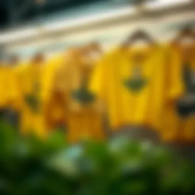 Collection of different styled yellow crop shirts on display