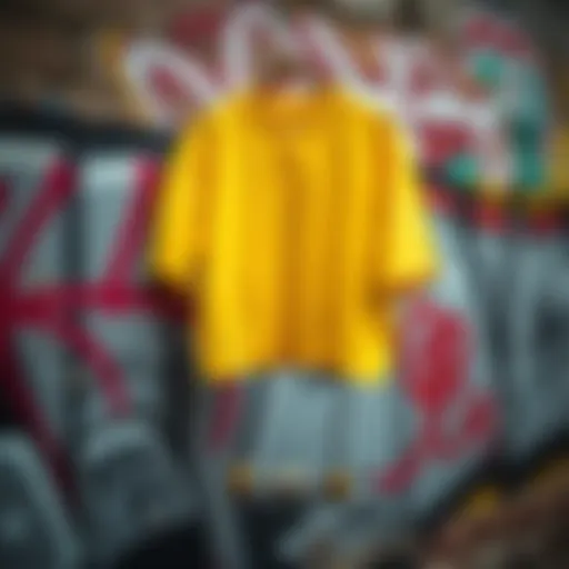 The Urban Canvas: Yellow Crop Shirt and Graffiti Vibrant yellow crop shirt hanging against a graffiti wall