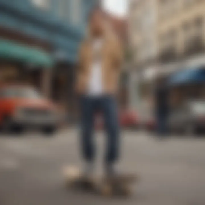 A skateboarder wearing Tilly's Dickies Cargo in an urban setting