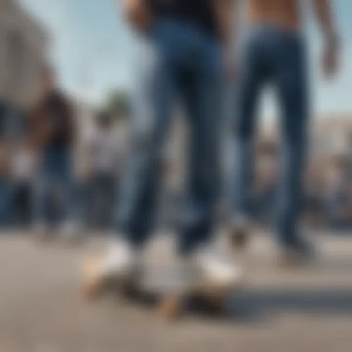 Group of skateboarders wearing Topman Mid Wash Slim Tapered jeans