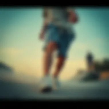 Dynamic skateboarding scene featuring Vans drawstring shorts