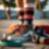 Stylish Vans mid socks displayed with skateboarding gear