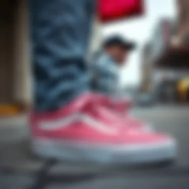 Vans Old Skool pink suede paired with streetwear outfits in urban settings