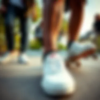 Group of skateboarders showcasing Vans sneakers in a skate park