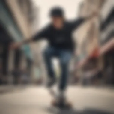 Skateboarder wearing an adjustable cap during a trick performance