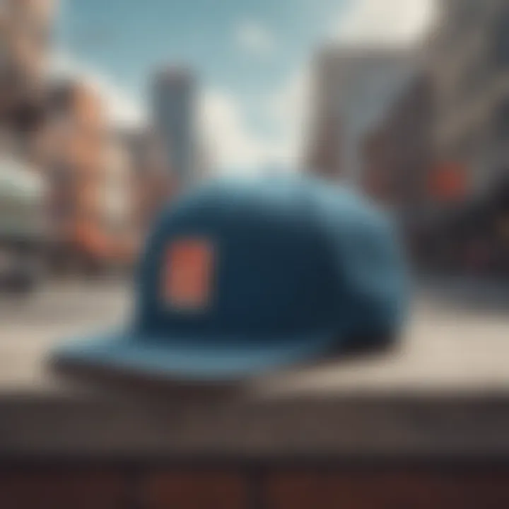 Stylish adjustable cap showcased against a vibrant urban backdrop